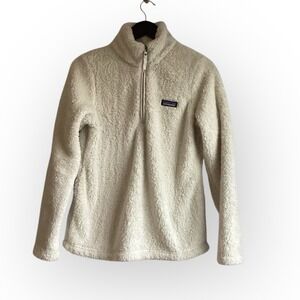 Patagonia Fleece Pullover Quarter Zip Sherpa‎ Jacket Women Medium Cream Cozy